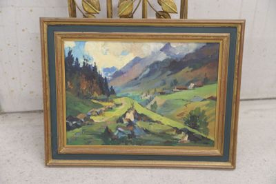 une image d'un tableau représentant une scène de montagne