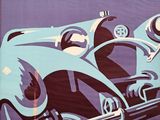 an image of a blue bugatti poster on a purple background