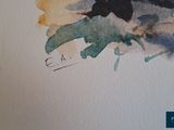 a watercolor painting of a black bird sitting on a branch