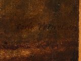 an oil painting of a man in a boat on the water