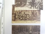 two old photos of a group of people in the woods