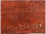 a close up of a brown leather book with writing on it