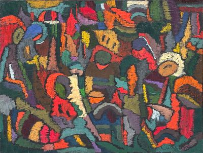 an image of a painting of a group of people playing instruments