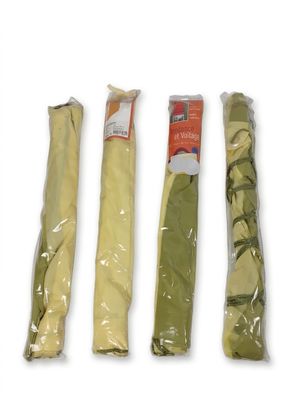 three rolls of green and yellow paper sitting on top of each other