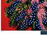 a painting of a bunch of berries on a red background