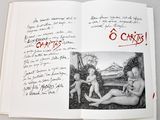 an open book with a picture of a woman and a child