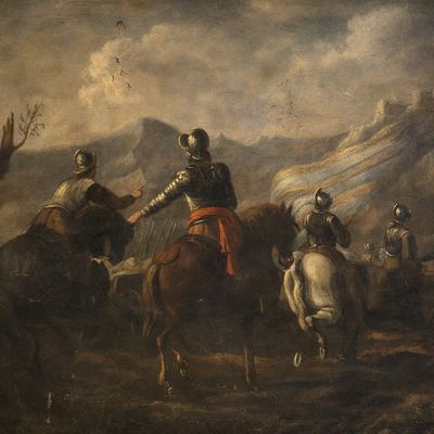 tableau représentant un groupe d'hommes à cheval