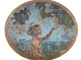 a painting on the wall of a child in the water