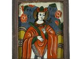 une image représentant un tableau où l'on voit une femme tenant une croix