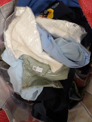 a pile of clothes in a plastic bag on the floor
