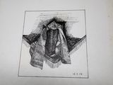 a black and white drawing of a hat on a table