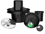 un mixeur noir avec un couvercle noir et un couvercle vert