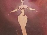painting of a woman in a long dress with a bird on her head