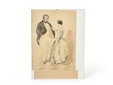 une vieille photo représentant un homme et une femme en tenue de cérémonie