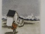une photo d'une photo d'un poulet sur la plage