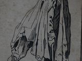 drawing of a man with a walking stick and a cloak