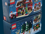 two boxes of legos are stacked on top of each other in front of a blue background