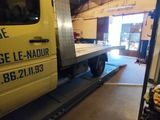a truck that is parked inside of a building