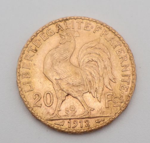 Pièce de monnaie en or à valeur faciale de vingt francs 1912. Fra...