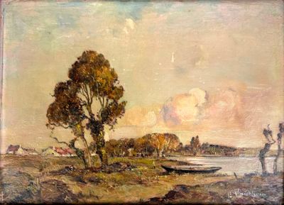 Ernest VAUTHRIN (1878-1949) Paysage de bord de L'eau