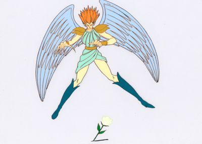 une image représentant un dessin d'un ange tenant une fleur