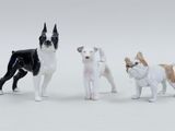 three figurines of dogs on a white background