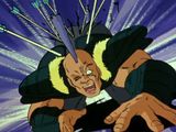an animated image of a man in a suit and tie with arrows sticking out of his head