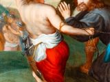 an image of a painting of jesus carrying the cross to a woman
