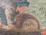 a painting of a man working on a piece of wood