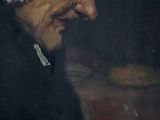 painting of an old man with a white hat and a black jacket