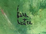 graffiti on a green wall with a black writing on it