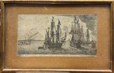 une vieille photo représentant trois navires sur un plan d'eau