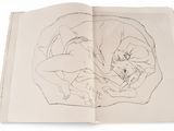 a drawing of a woman and a cat in a book