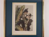 painting of a man holding a dog in his arms on a wall