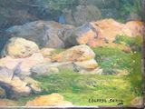 a painting of a couple of teddy bears laying on the grass