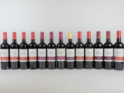 six bouteilles de vin rouge alignées