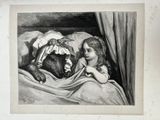 a drawing of a little girl and a bear in a bed