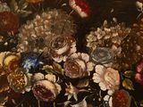 a painting of flowers in a vase on a table