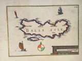 an old map of the island of belle isle, with boats and ships