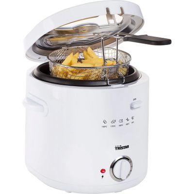a close up of a fryer with a frying basket on top of it
