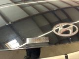 a close up of a car hood with a logo on it