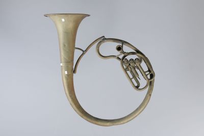 a brass instrument that is sitting on a table
