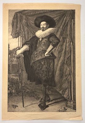 un vieux dessin en noir et blanc représentant un homme coiffé d'un chapeau et tenant une canne