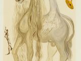 tableau représentant un cheval blanc et un cygne blanc côte à côte