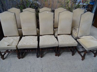 lot de six chaises de salle à manger anciennes avec assise rembourrée