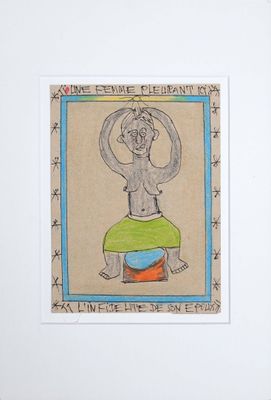 drawing of a man sitting on a stool with a hat on