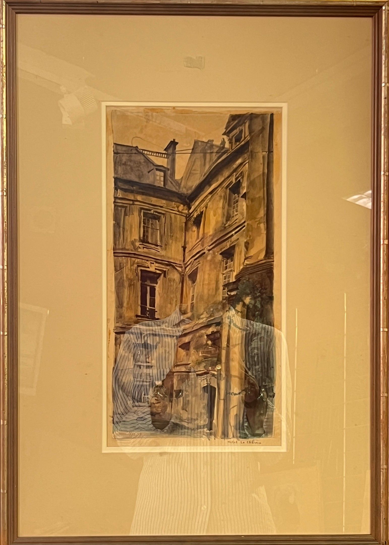 Moniq JORGENSEN (1906-?). "Hôtel de Charron". Aquarelle. Signé en bas à gauche, titré et daté 1/12/44. 39 x 20,5 cm (...