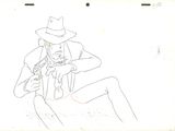 drawing of a man in a cowboy hat sitting on a chair