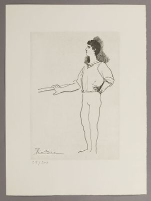 dessin représentant un homme tenant un frisbee dans la main droite