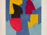an image of a picture of a painting with a red, yellow, blue and black design